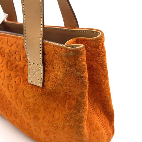 Celine Macadam Pattern Suede Leather X Suede Orange X Beige Handbag Silver - Picture 8 of 15